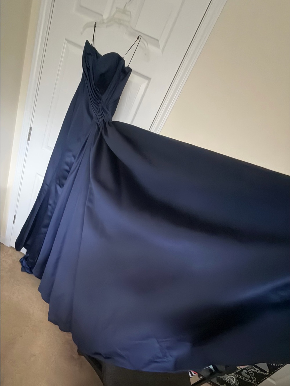 Jovani Strapless Navy Satin Ball Gown